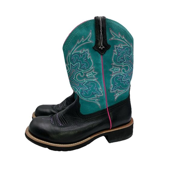 9.5 B Ariat Fatbaby Mid Calf Boots Turquoise Butterfly Stitch 10012811 Fat Baby - Picture 1 of 7